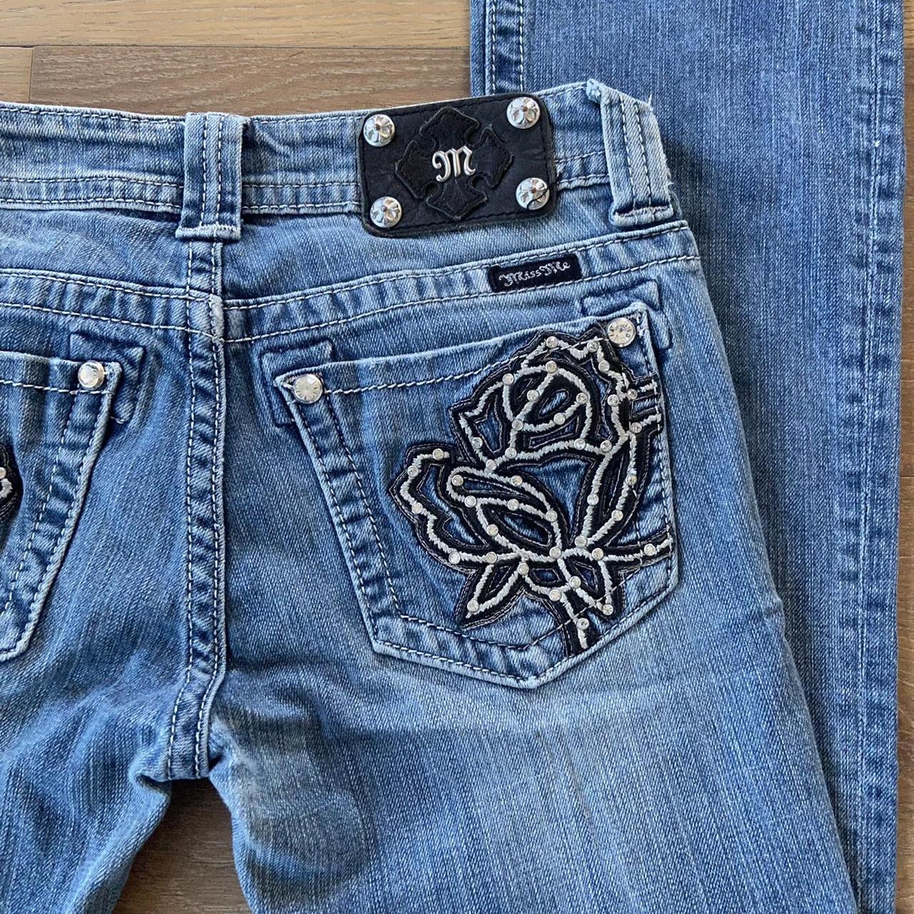 vintage y2k rose bedazzled low waisted jeans by Miss... - Depop