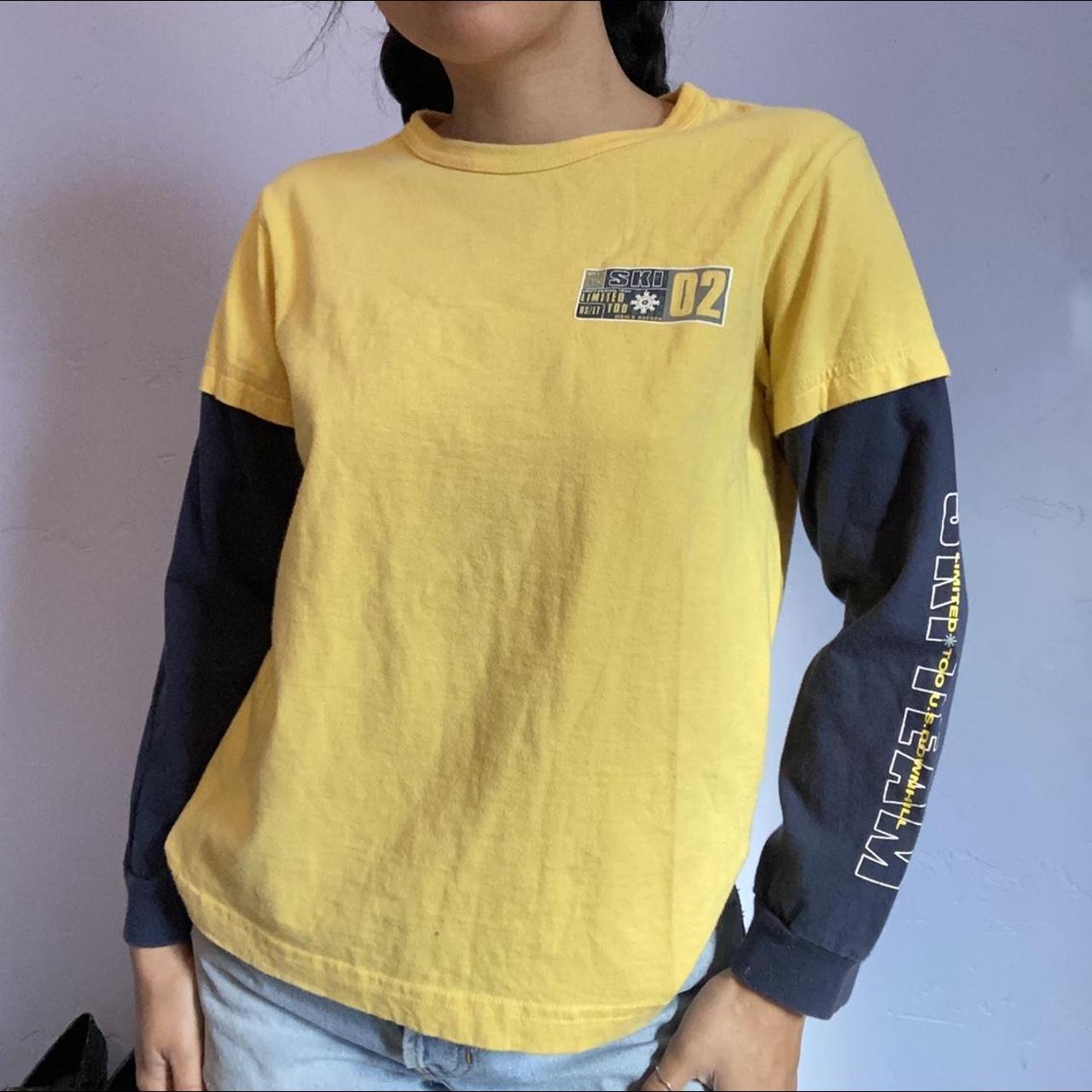 the-limited-women-s-yellow-and-navy-shirt-depop