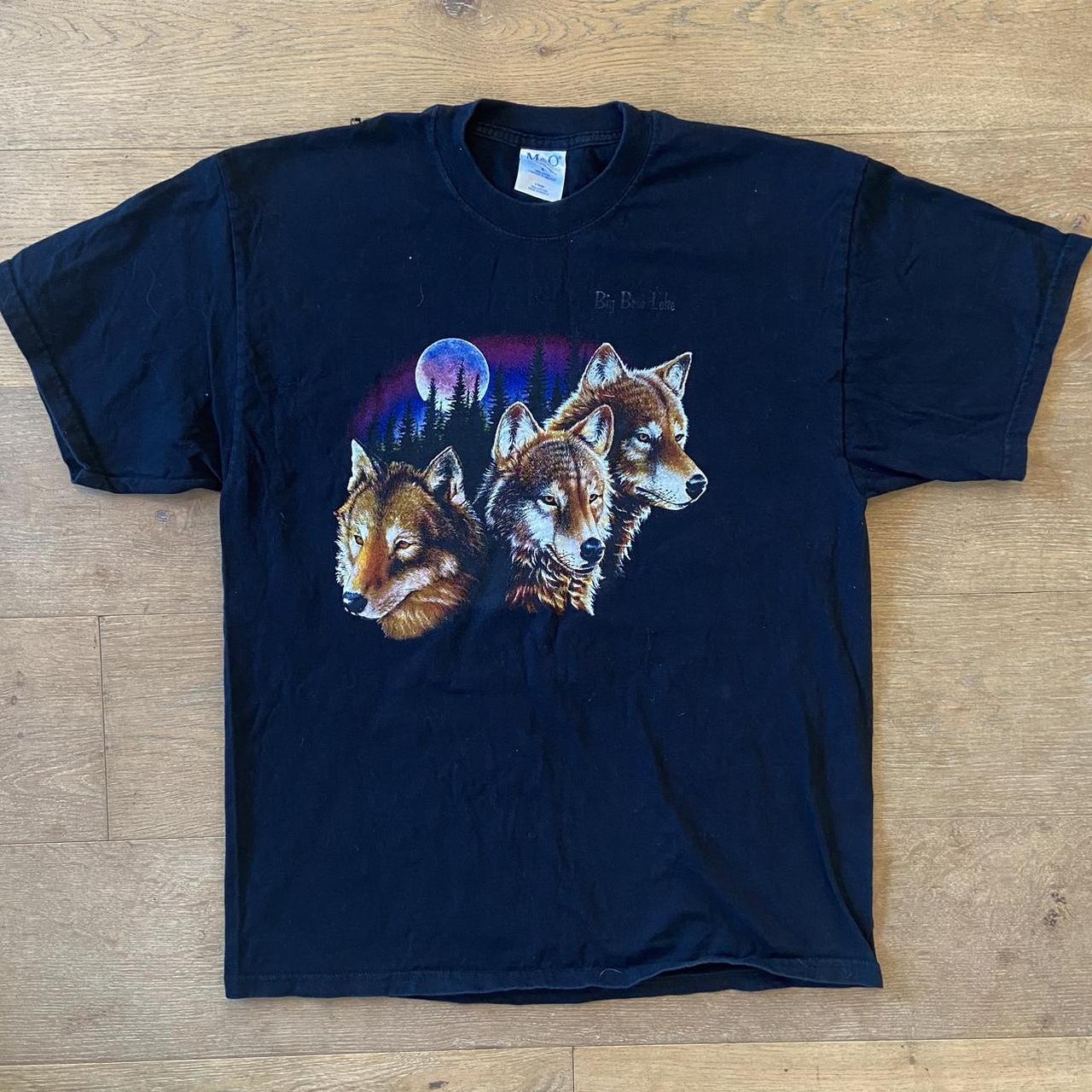 90s Wolf pack animal tee 🐺 Purple sky and moon 🌌... - Depop