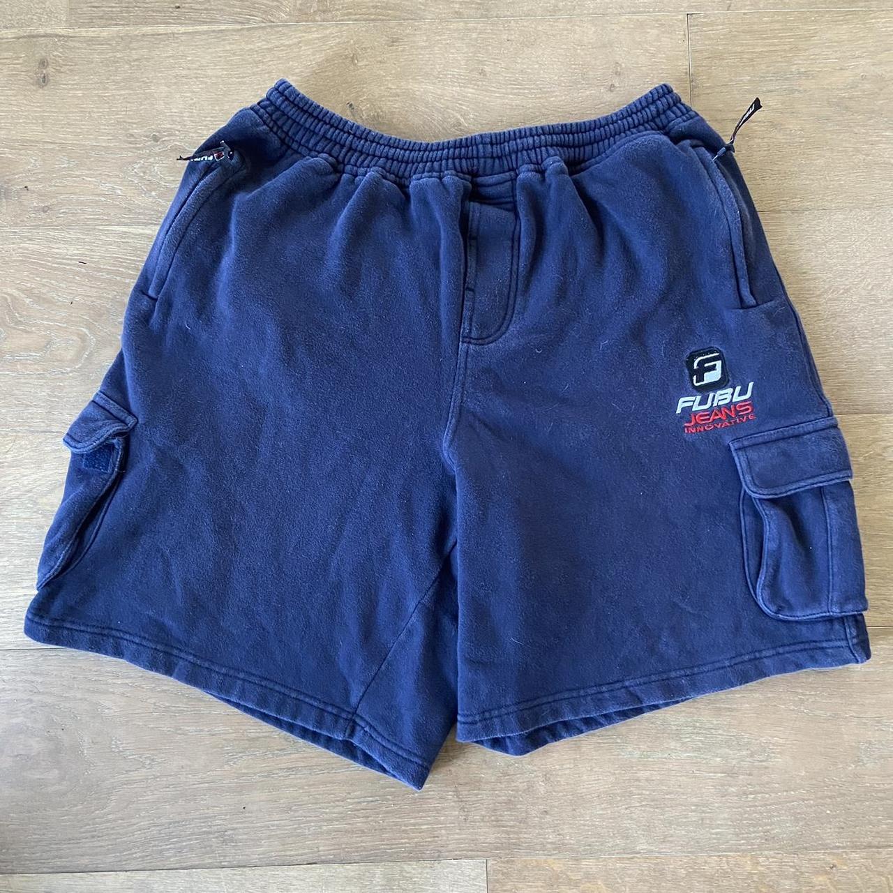 FUBU Men's Navy and Blue Shorts | Depop