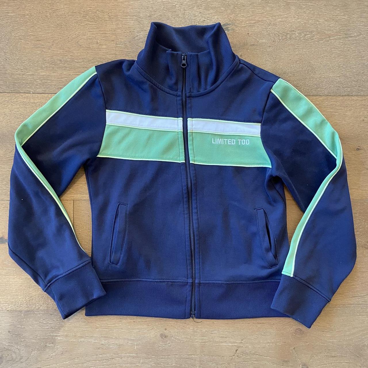 vintage 90s green and blue athletic jacket by... - Depop