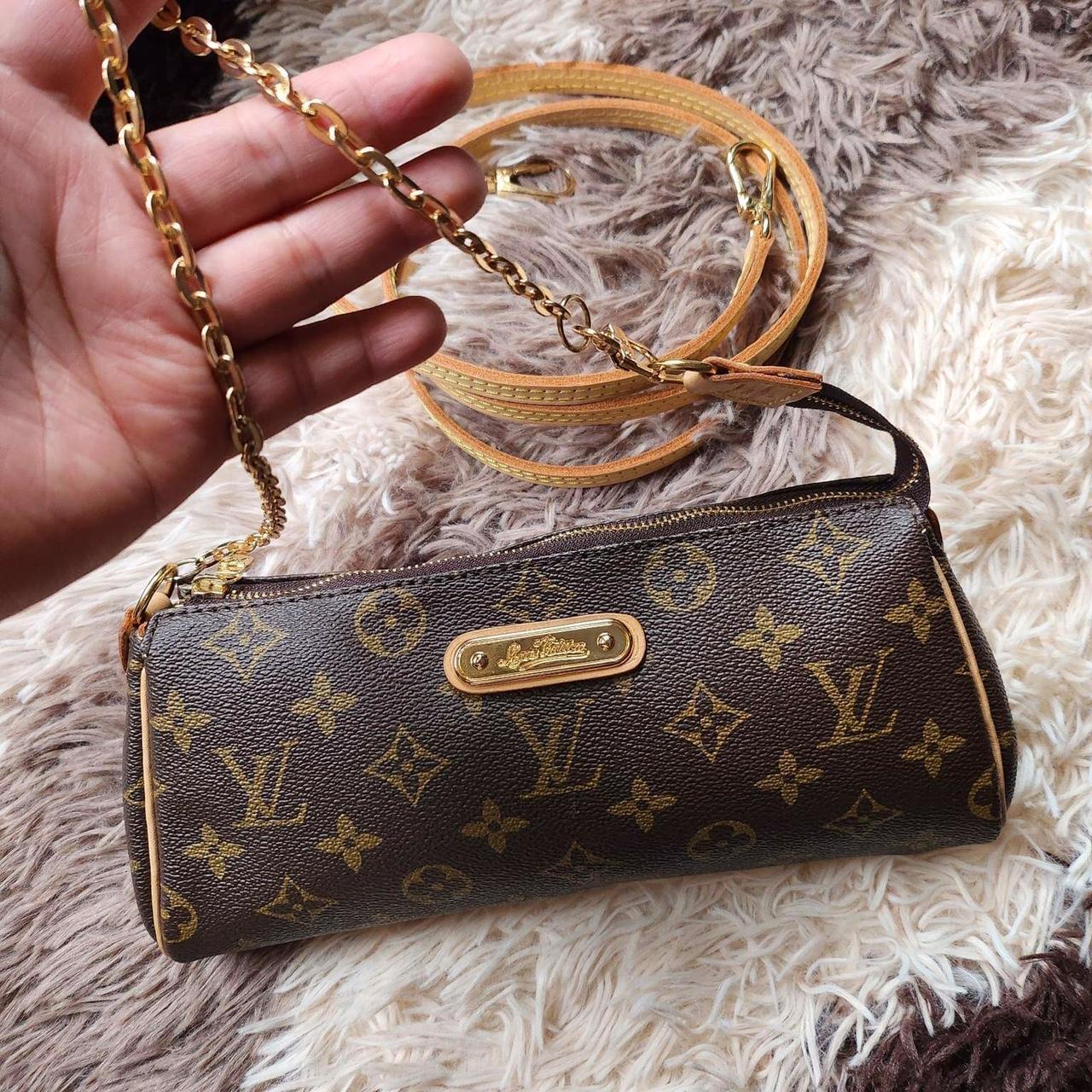Black Louis Vuitton Cross-body Bag with Gold chain - Depop