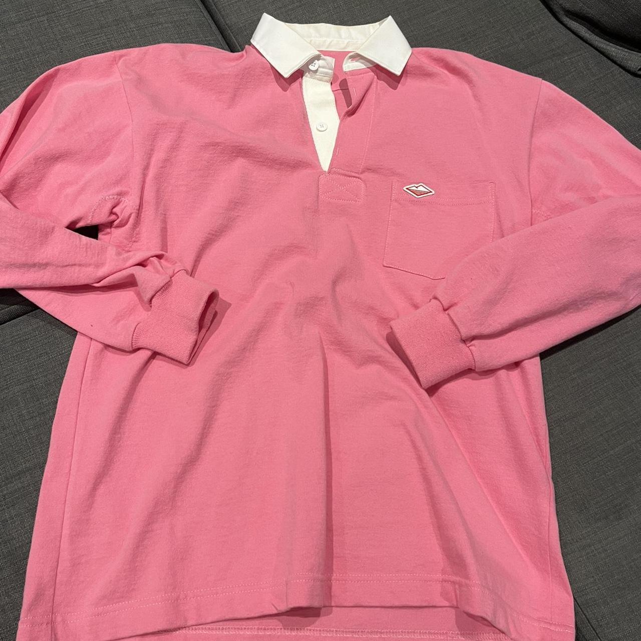 Battenwear Rugby Top Pink & white Mens size large... - Depop