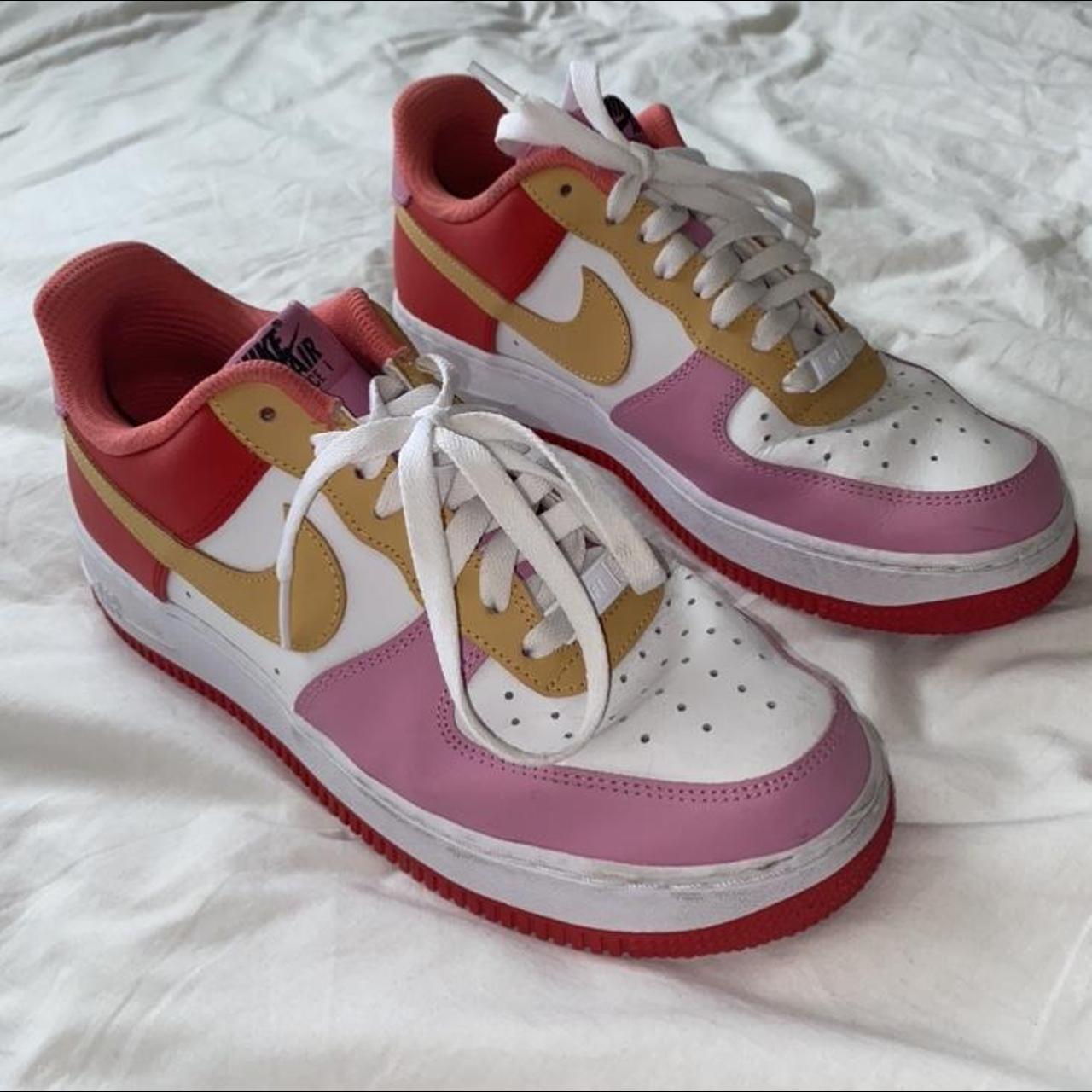 custom yellow pink and red nike air force 1 by you