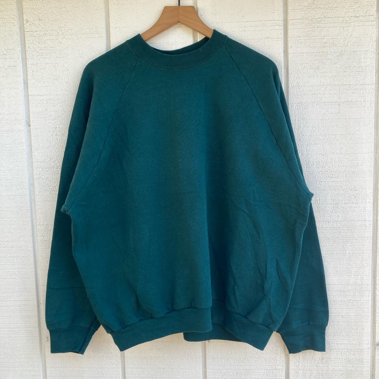 Vtg Dark Green Blank Crewneck Sweatshirt🔥 No holes,... - Depop