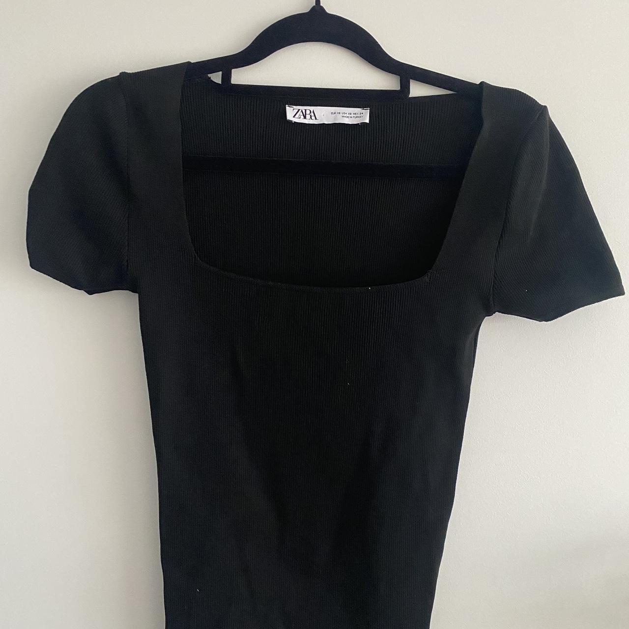 Zara square neck black ribbed tee - Depop