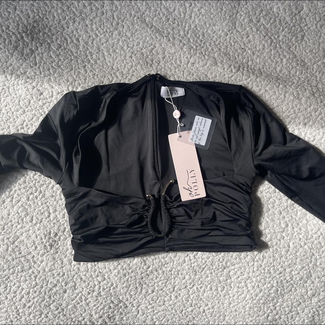 Oh Polly Long Sleeve Ruched Crop Top in Black Brand... Depop