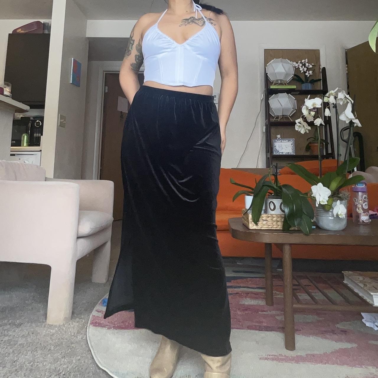 vintage black velvet maxi skirt Slit on both sides... Depop