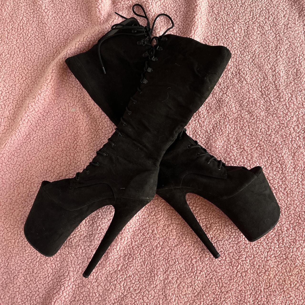 Black suede boots with an 8 inch heel. Depop