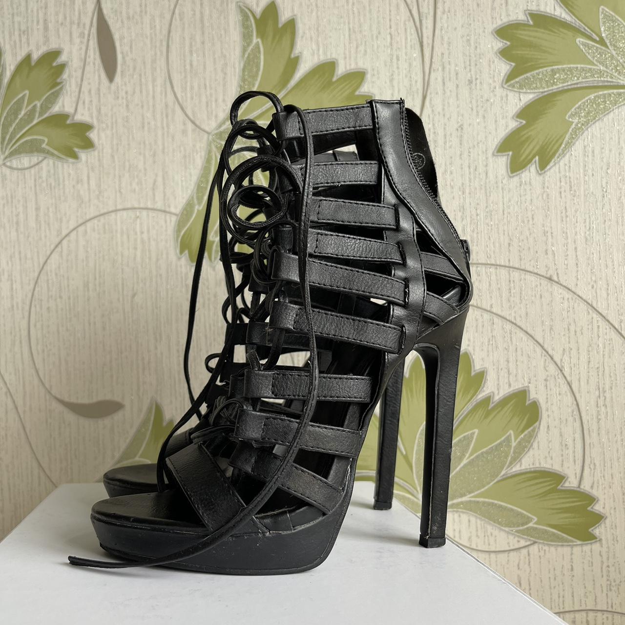 Public desire Black lace up heels, Zip up at
