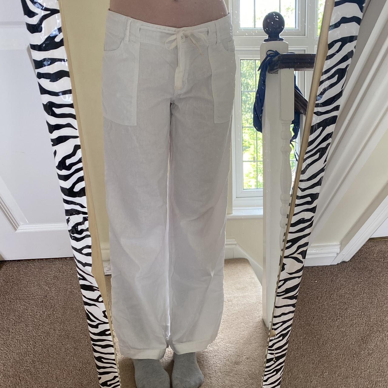 Next white wide leg linen trousers Size 12R Perfect... - Depop