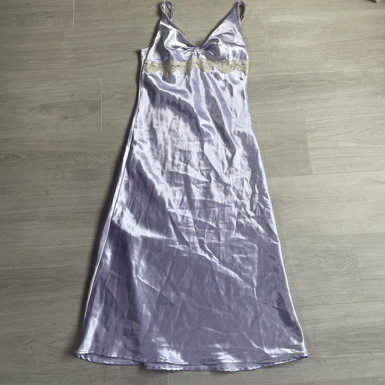 2000s 90s lilac satin slip maxi bow tie with lace... - Depop