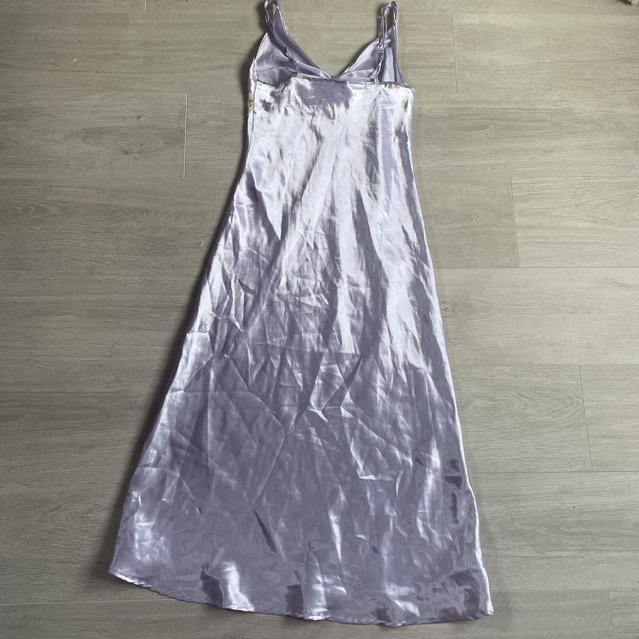 2000s 90s lilac satin slip maxi bow tie with lace... - Depop