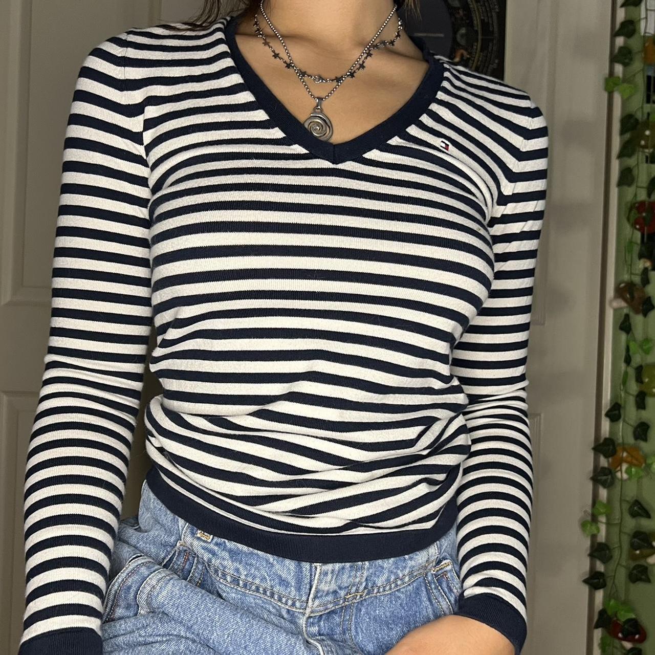 TOMMY HILFIGER LONG SLEEVE Navy And White Striped... - Depop