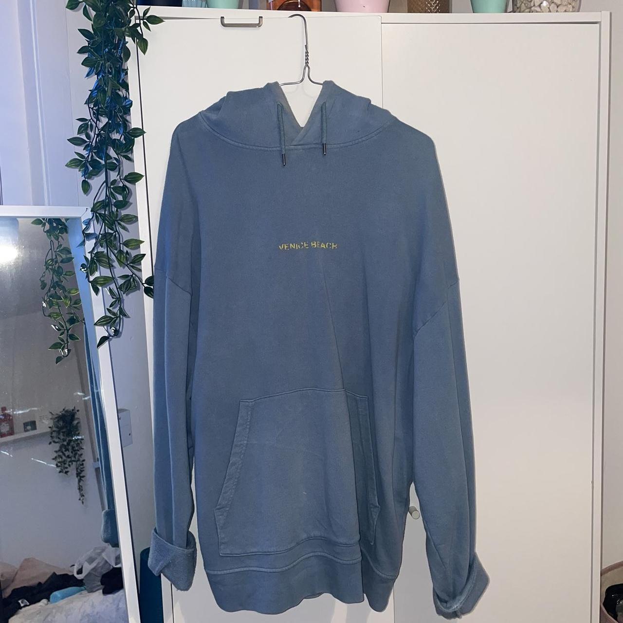 Blue/Greeny Oversized Hoodie Venice Beach writing - Depop