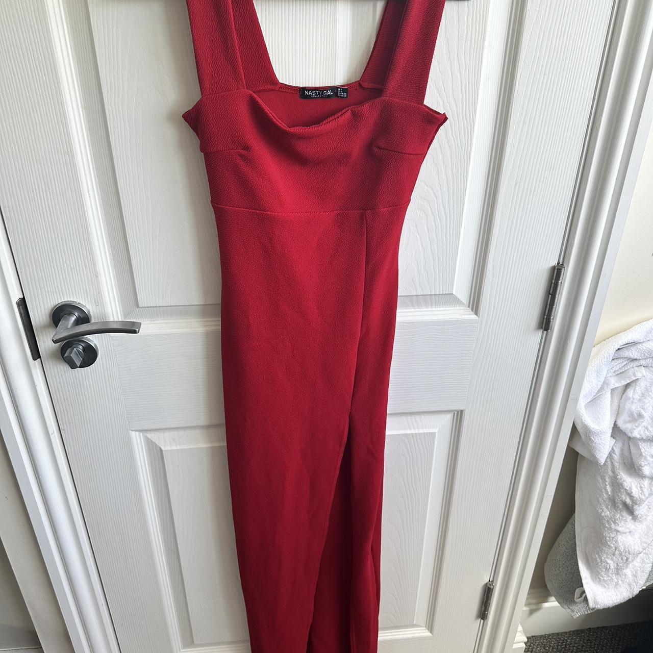 Nasty gal red maxi dress with slit Size 8 - Depop