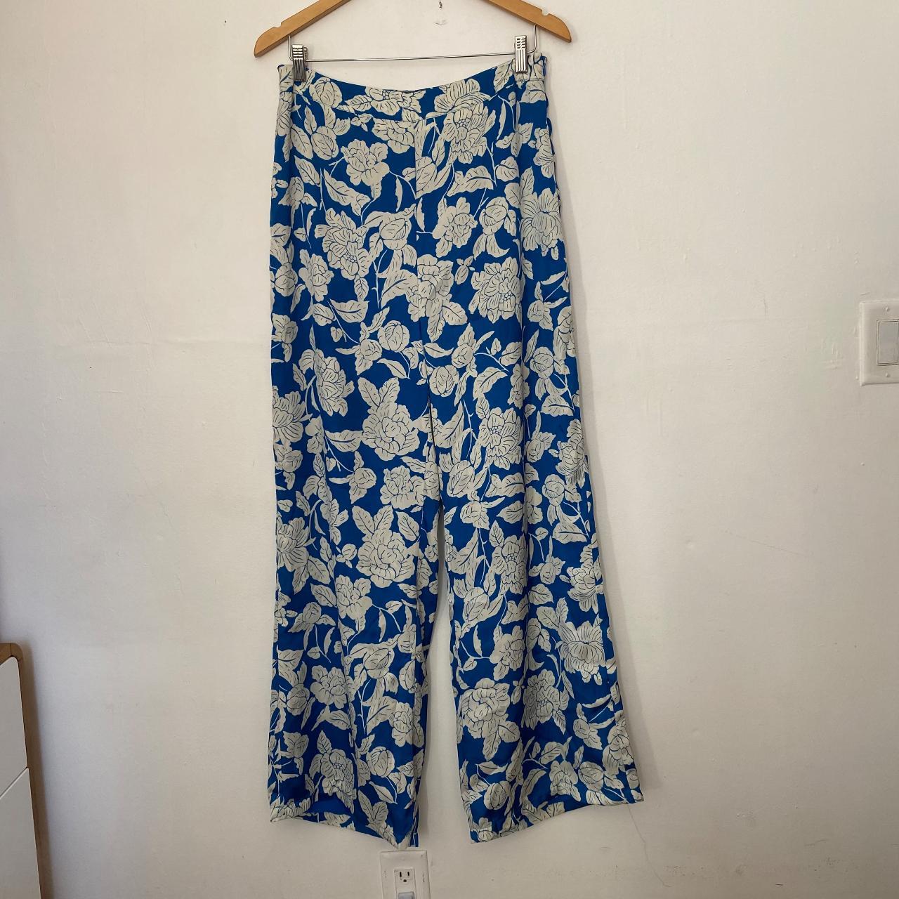 Capri Cutie Blue Floral Print Satin Wide-Leg High-Waisted Pants