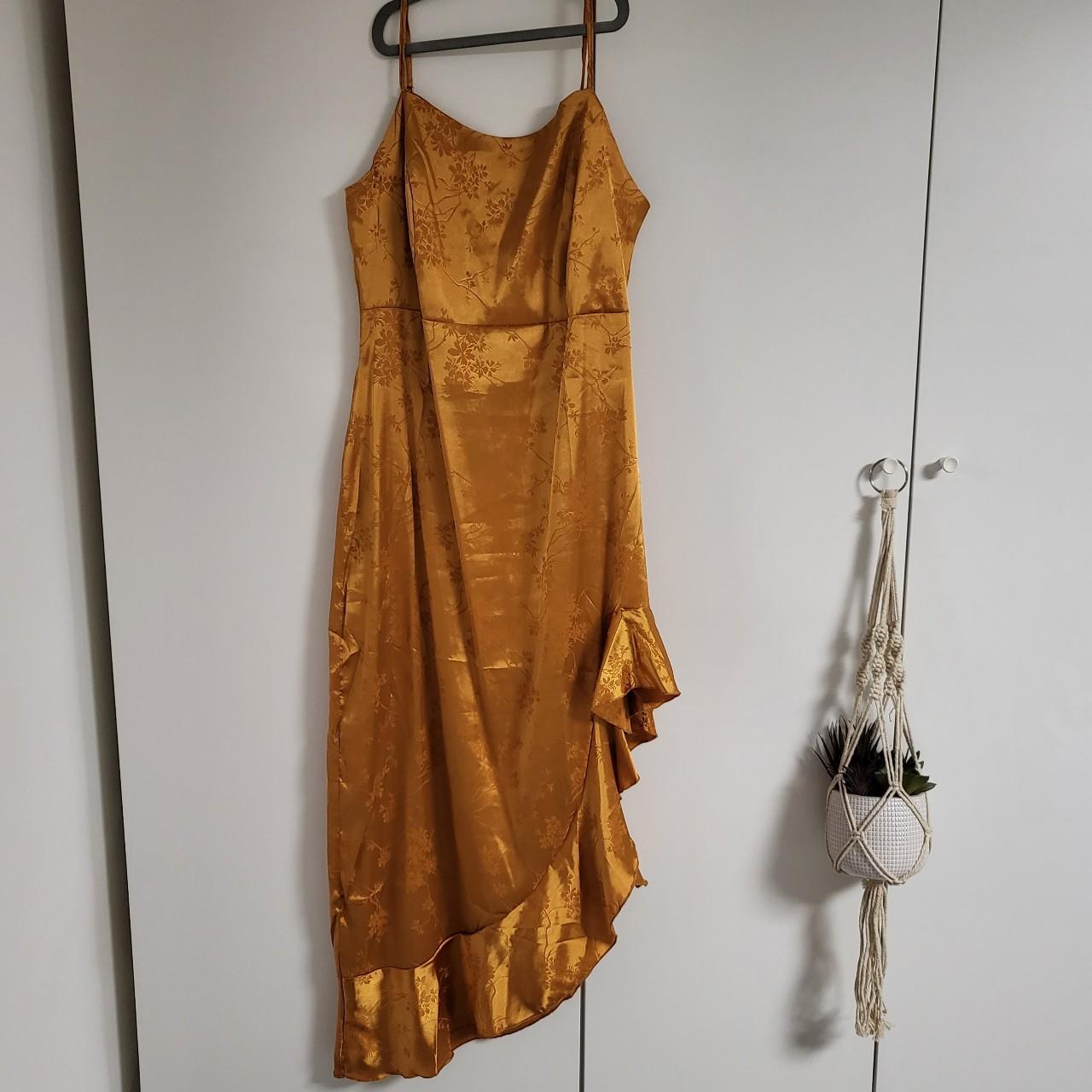 Shein orange silk floral print maxi dress zip at... - Depop