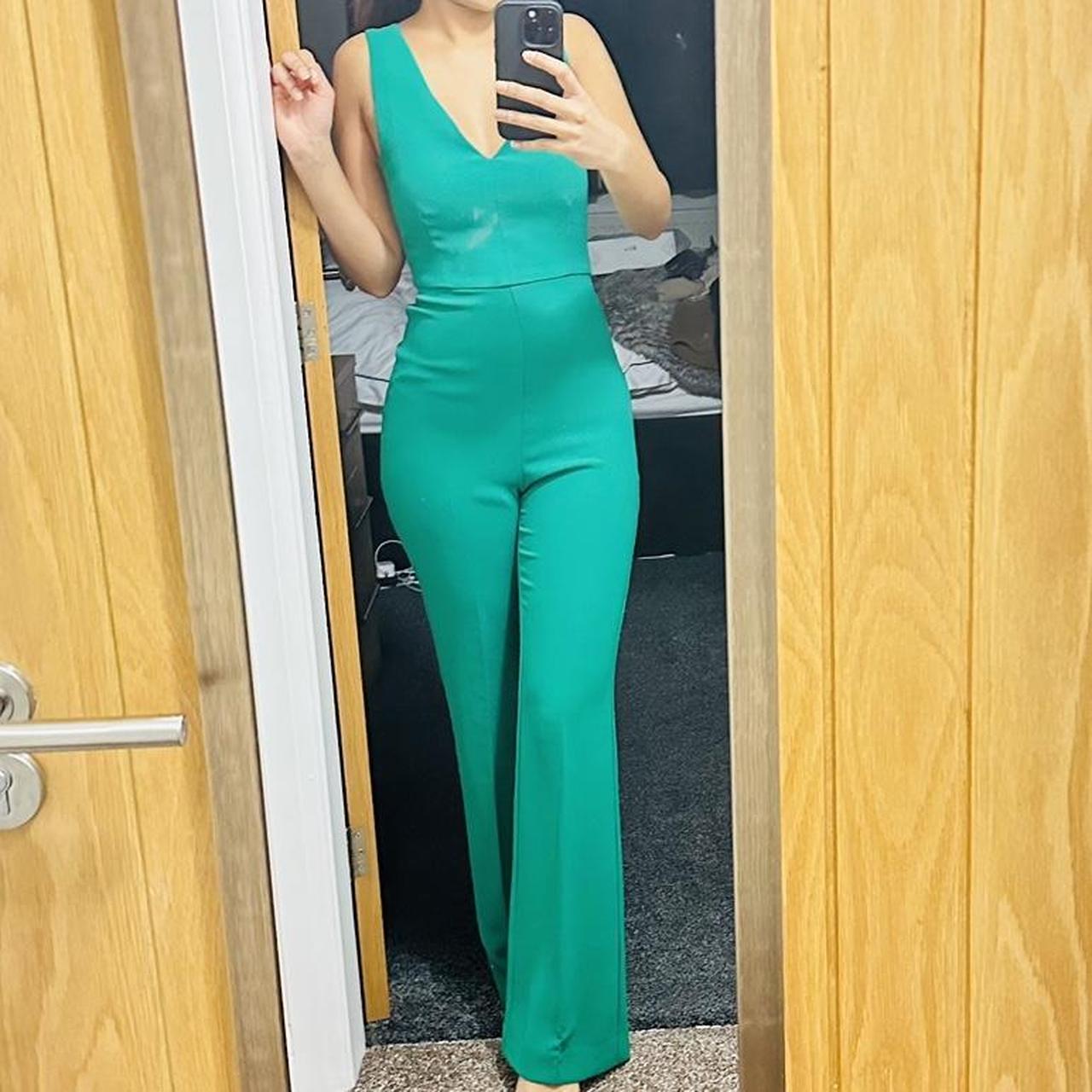 Such a beautiful green jumpsuit like a crepey... - Depop