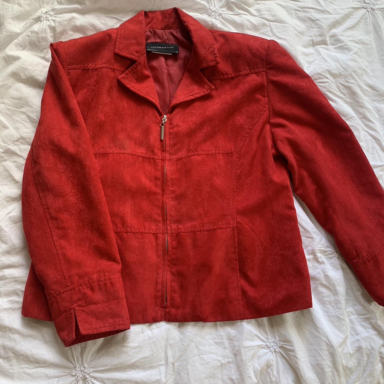 Suede red jacket. Say size 14 but would be best... - Depop