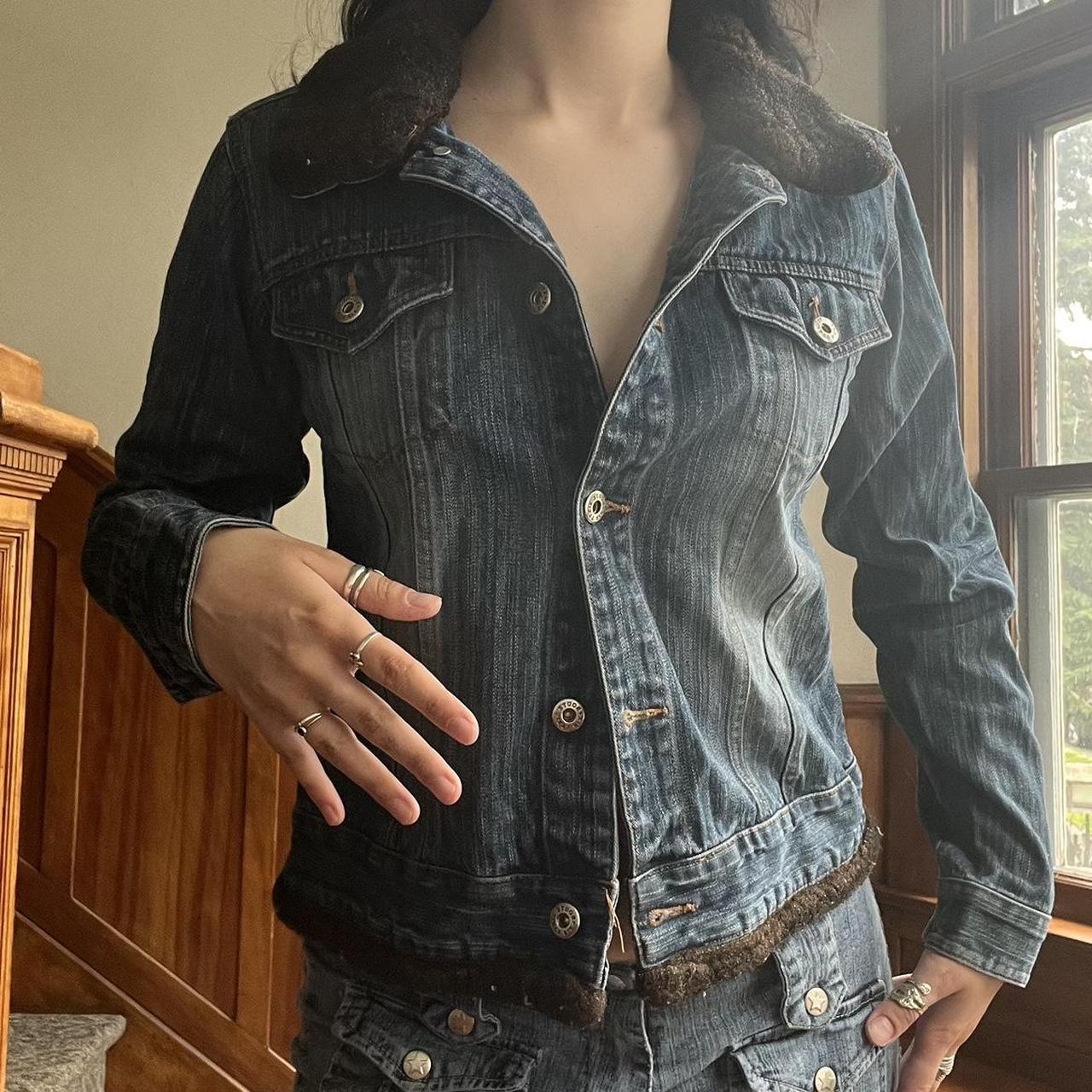 Denim fur-jacket-y2k - Depop