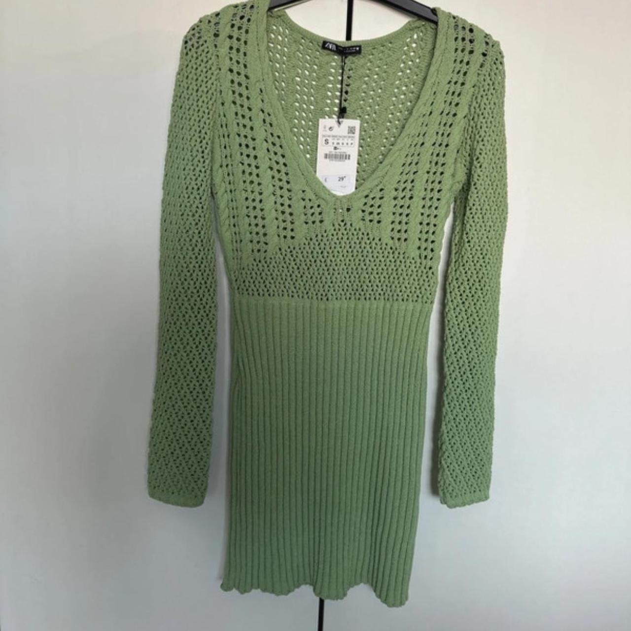 Green Zara crochet dress Small #BrandNew Depop