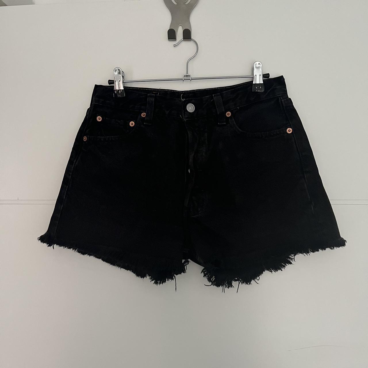 ‘Overdyed’ black Levis shorts with button fly,... - Depop