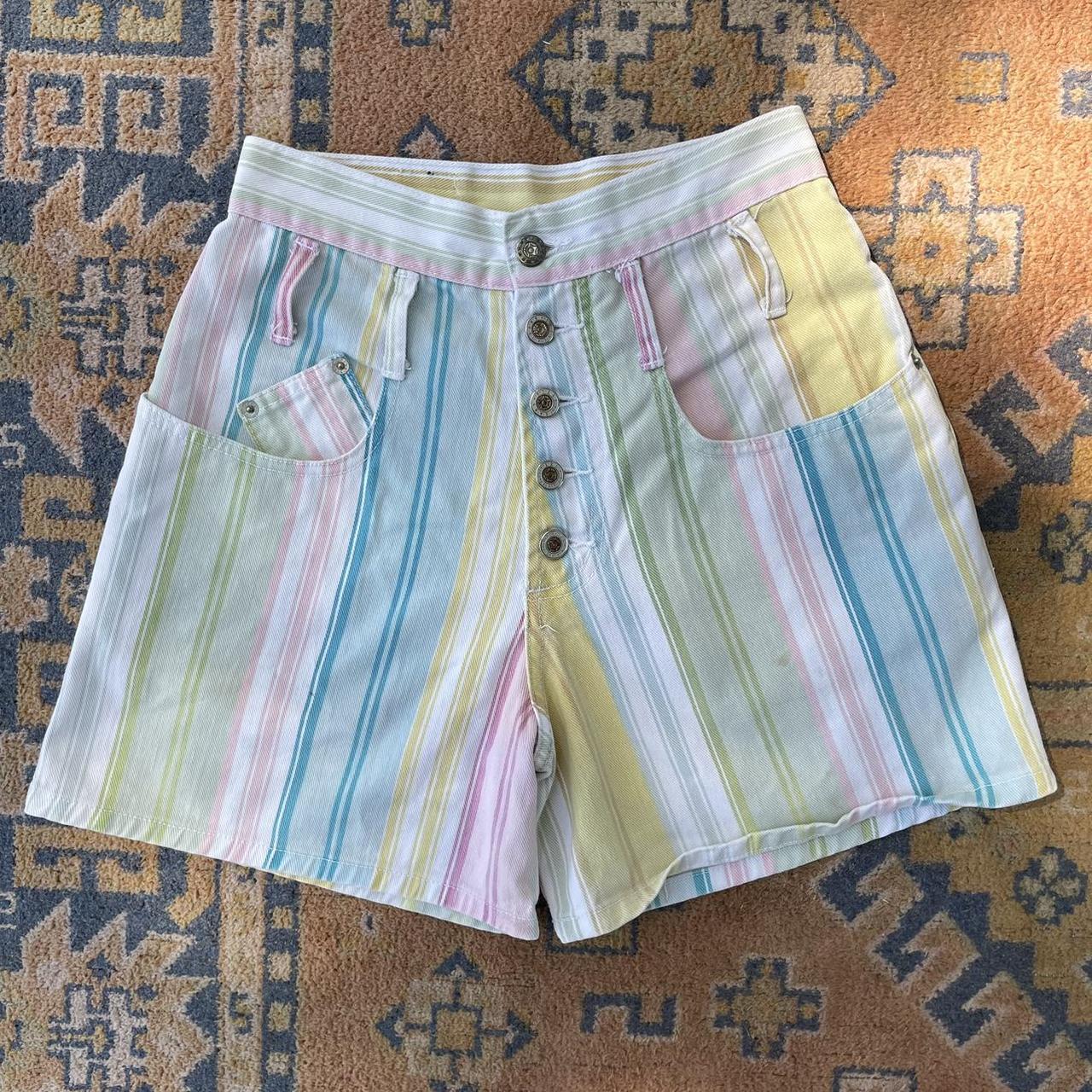 Colorful striped hot sale denim shorts