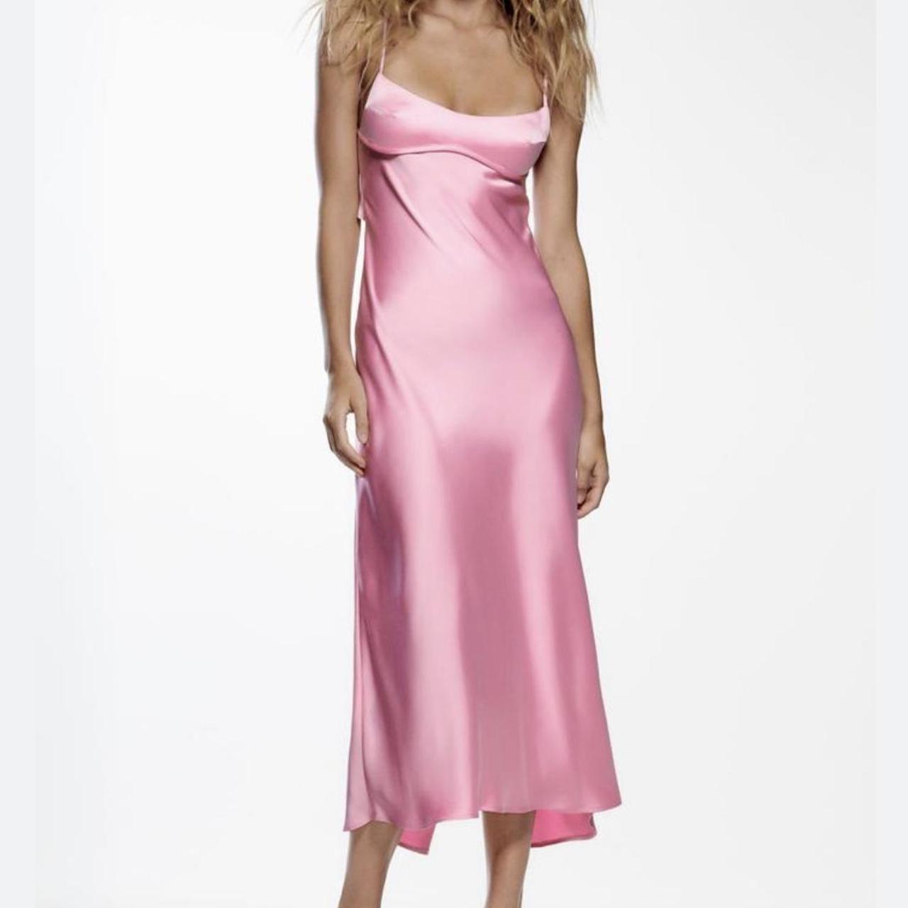 pink zara satin maxi dress so flattering and... Depop