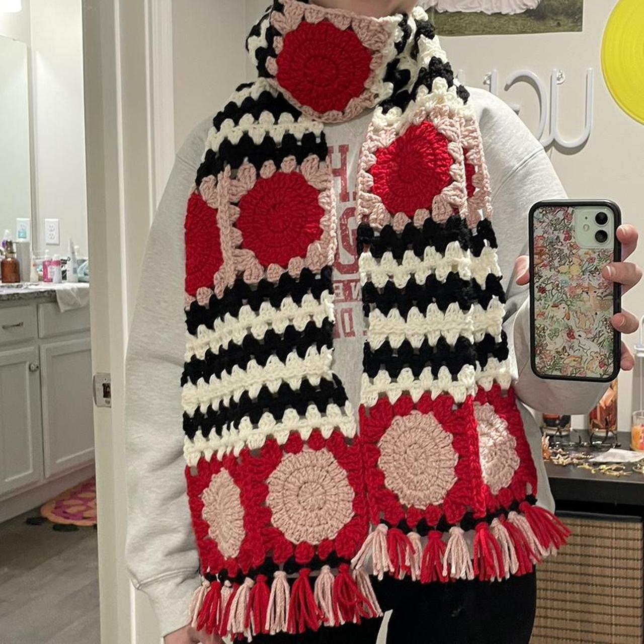 The cutest crochet giant scarf ever😭🫶🏻 Black, White,... Depop