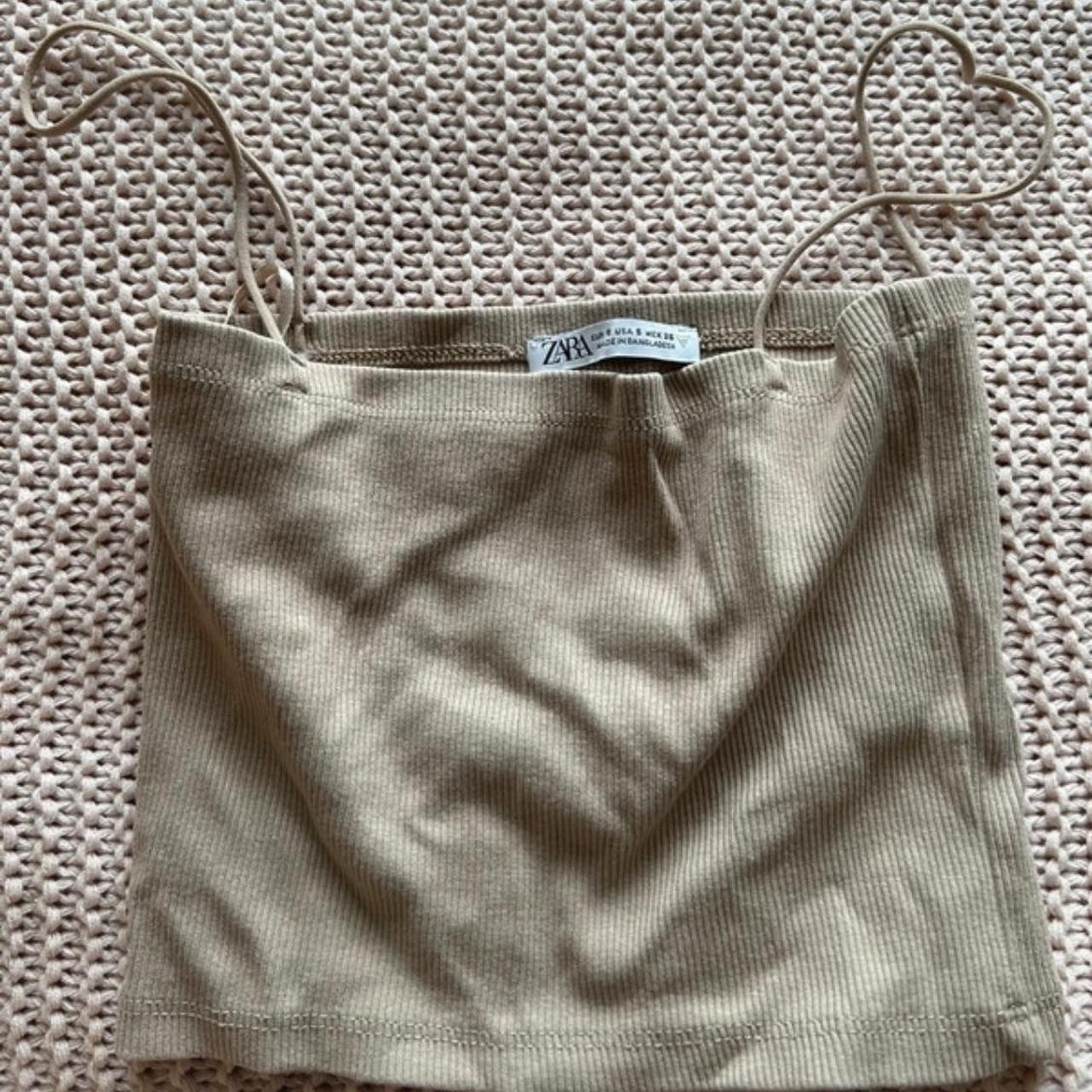Zara NWT brown tulle cropped long sleeve square neck - Depop