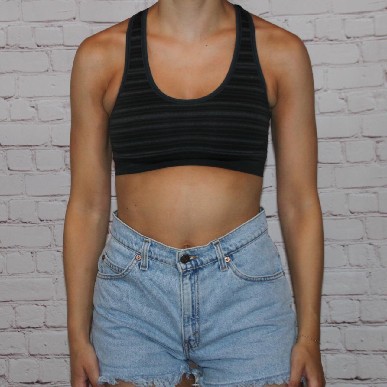 black sports bra 🖤 black striped racerback style... - Depop