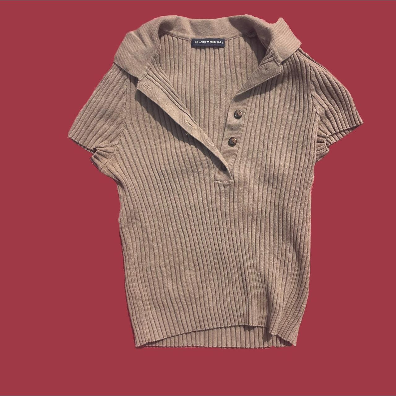 Brandy Melville cropped beige polo ribbed shirt.... Depop