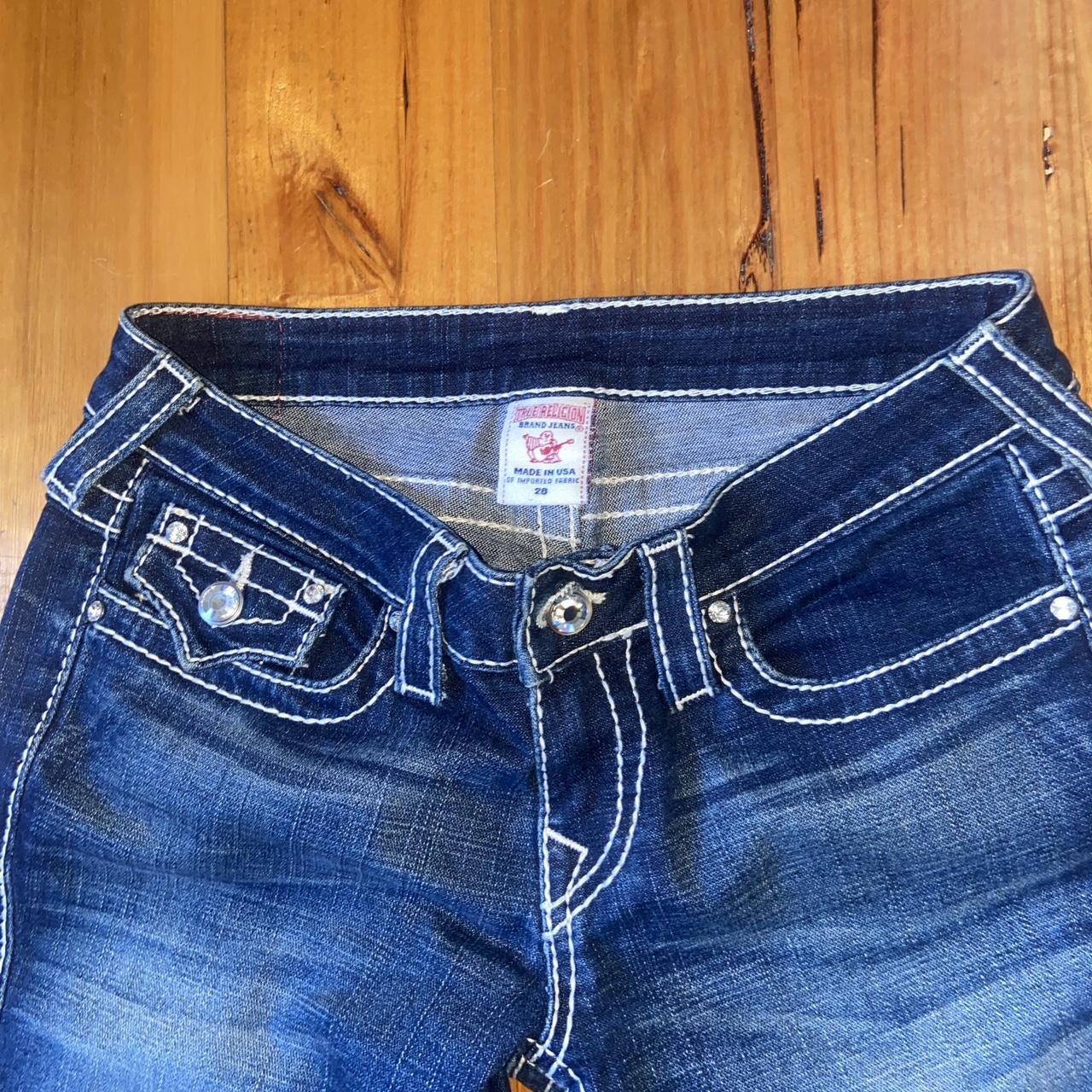 Early 2000s bedazzled dark wash denim True Religion... - Depop