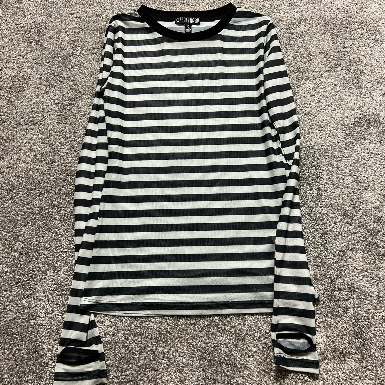 Black and white striped mesh top Size// small... - Depop