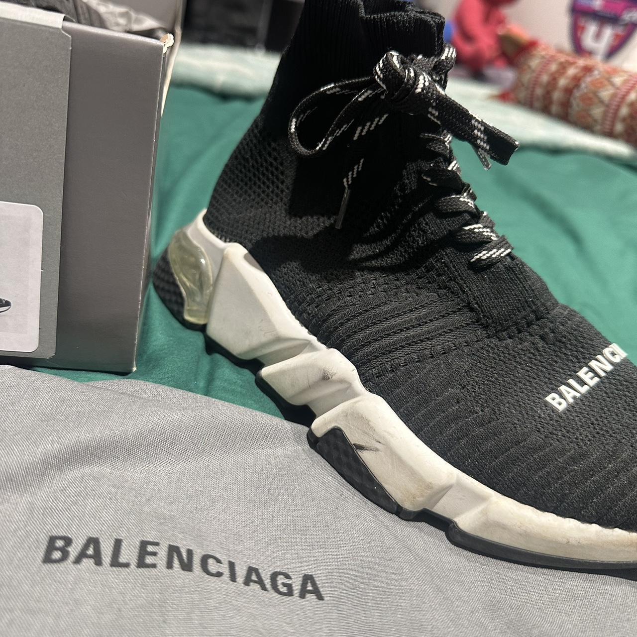 Balenciaga speed lace clear black and white lace up. Depop