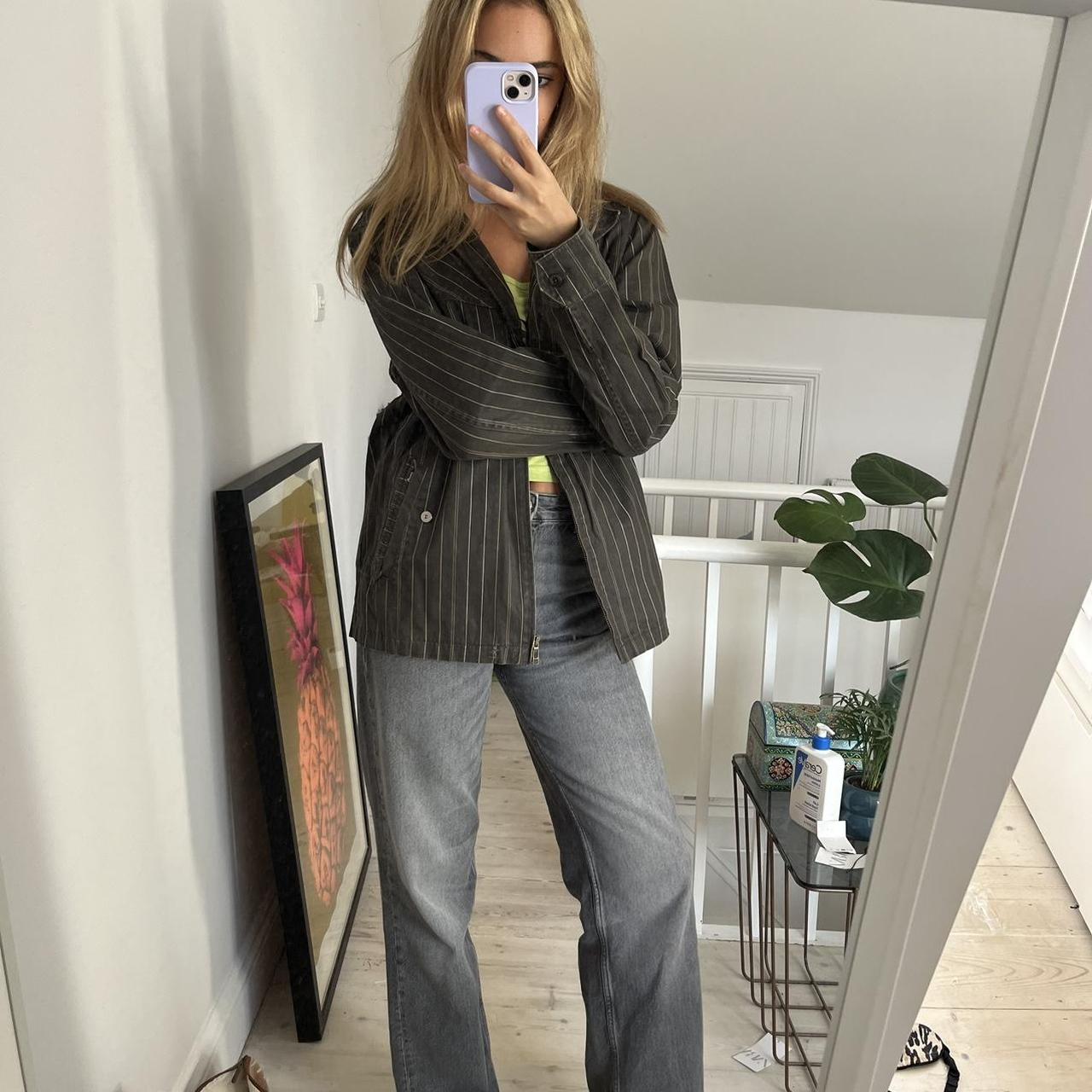 Pinstripe oversized jacket! Grey / brown colour - Depop