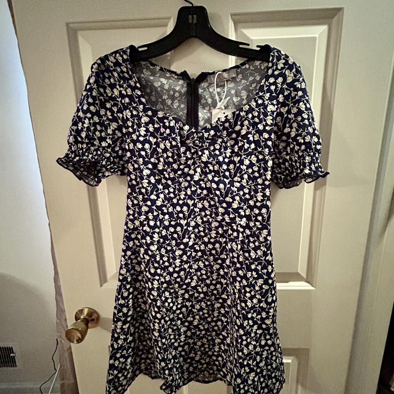 Women's Navy and White Dress | Depop