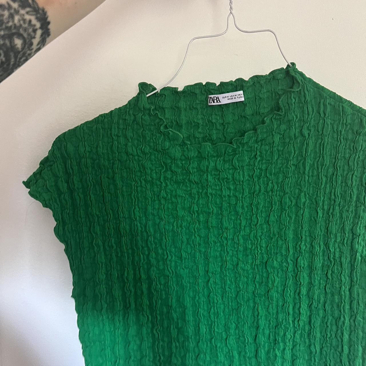 zara green crinkle mock neck top size M Depop