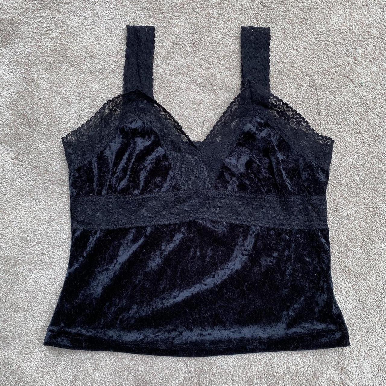 90s Black Velvet and Lace Cami This cami is so - Depop