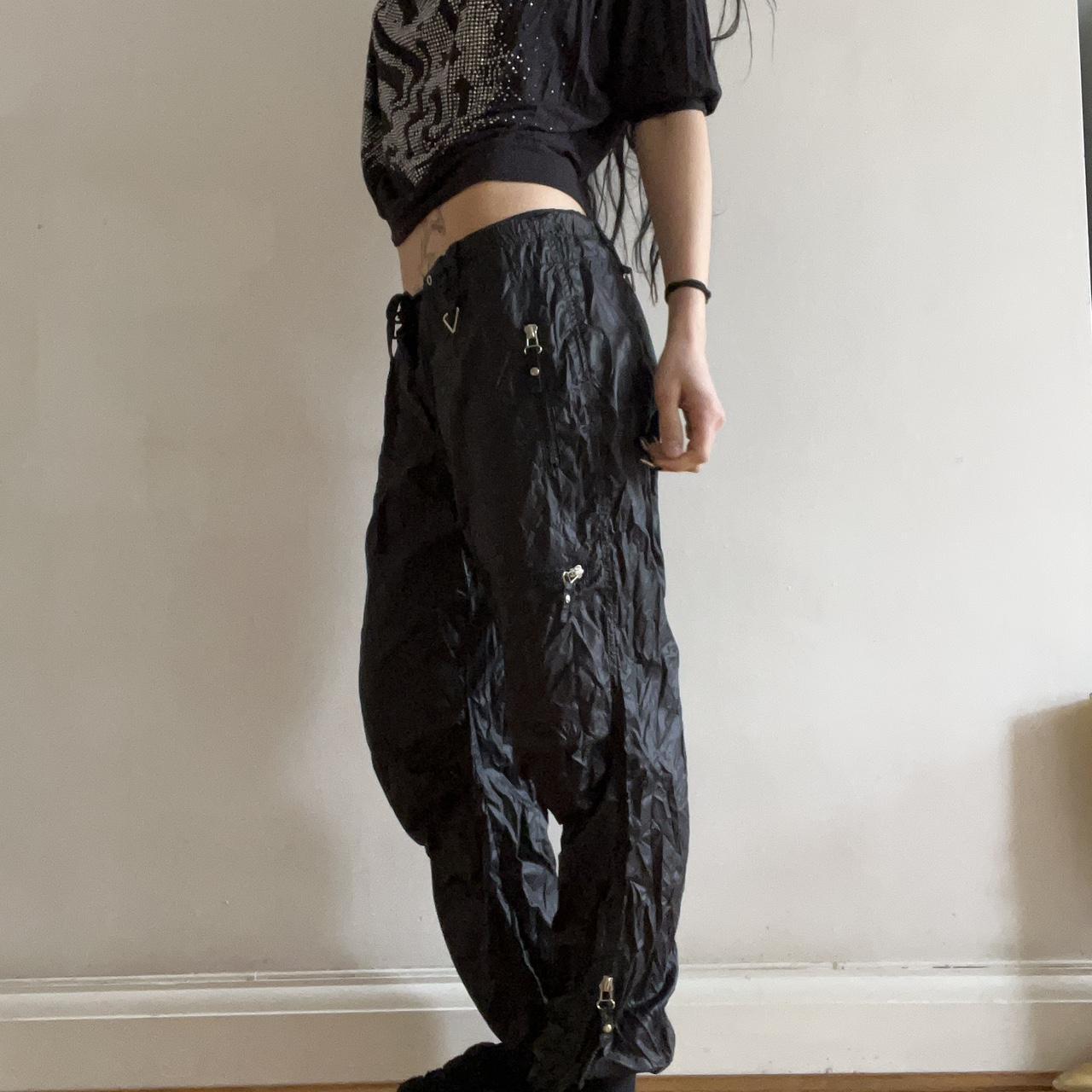 Black nylon bebe cargo trousers Y2K perfect condition! - Depop