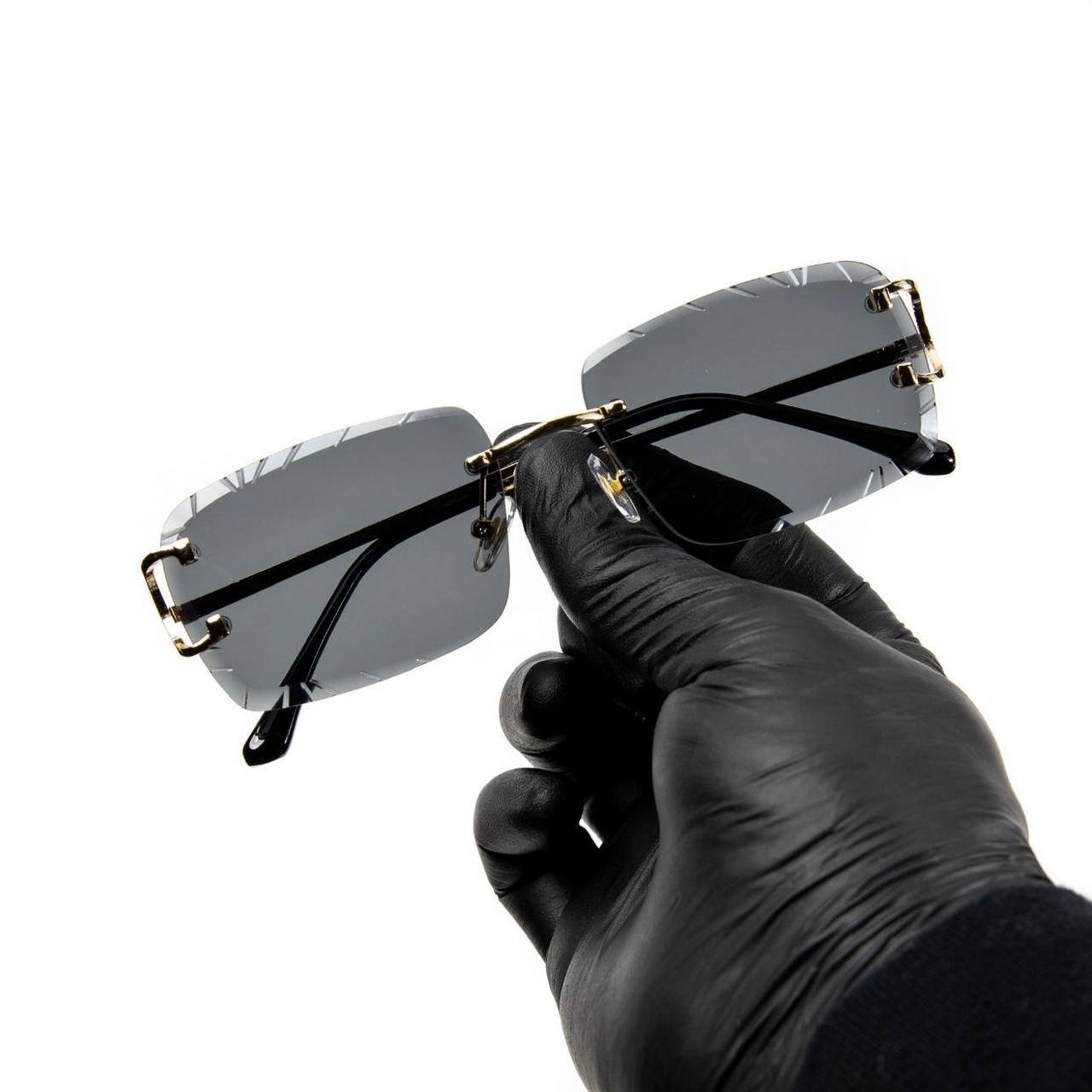 Black Tint Mens Sunglasses Rimless Square Gold Frame Rectangular