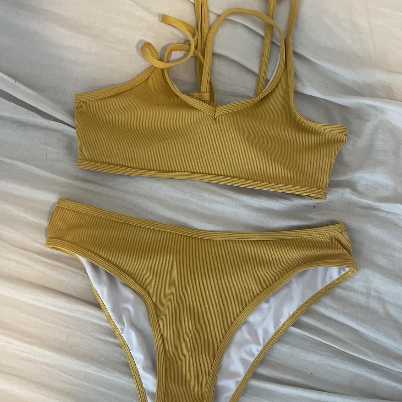 yellow bikini with strapped back - brand new never worn - Depop
