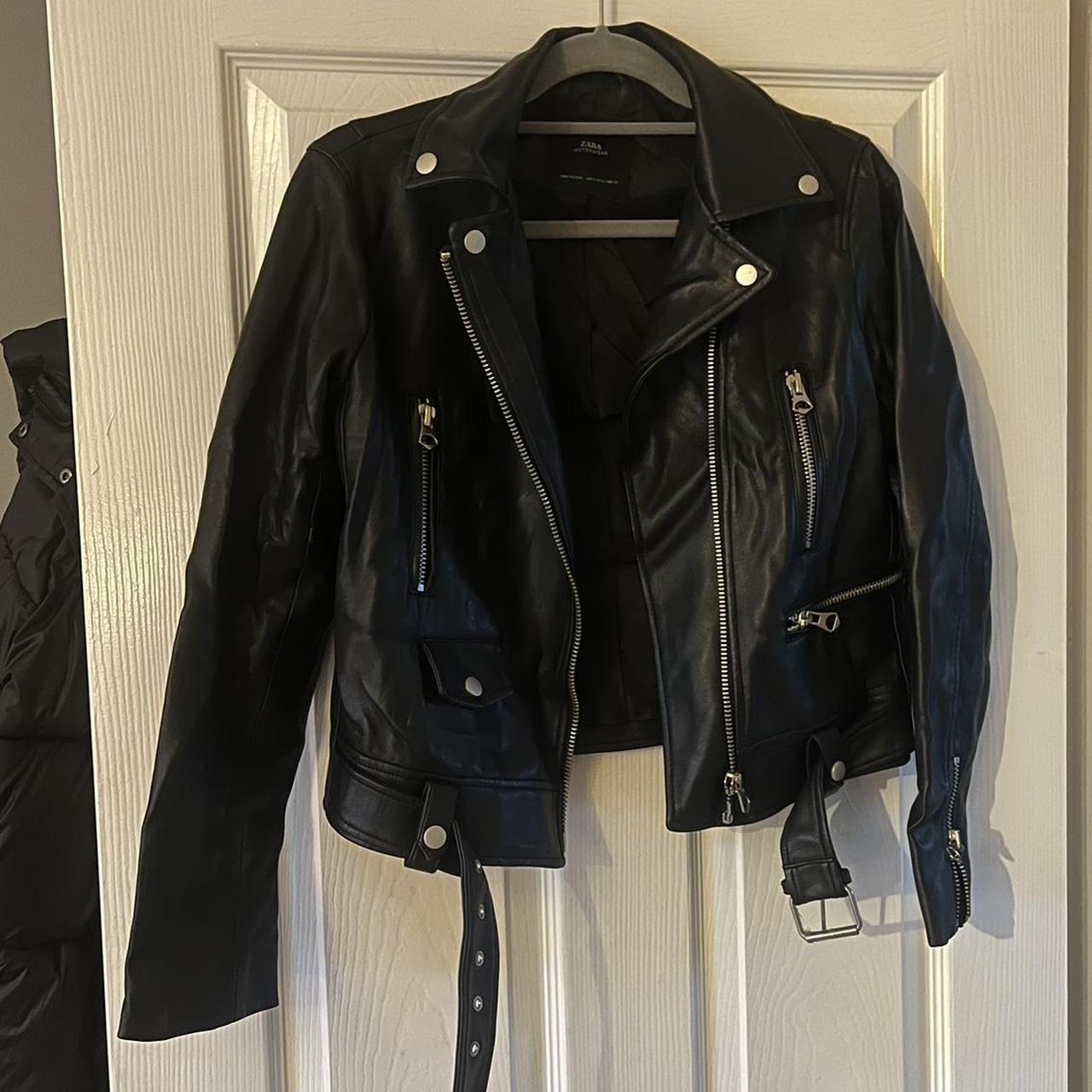 ZARA Black Leather Jacket Worn But Great Condition Depop