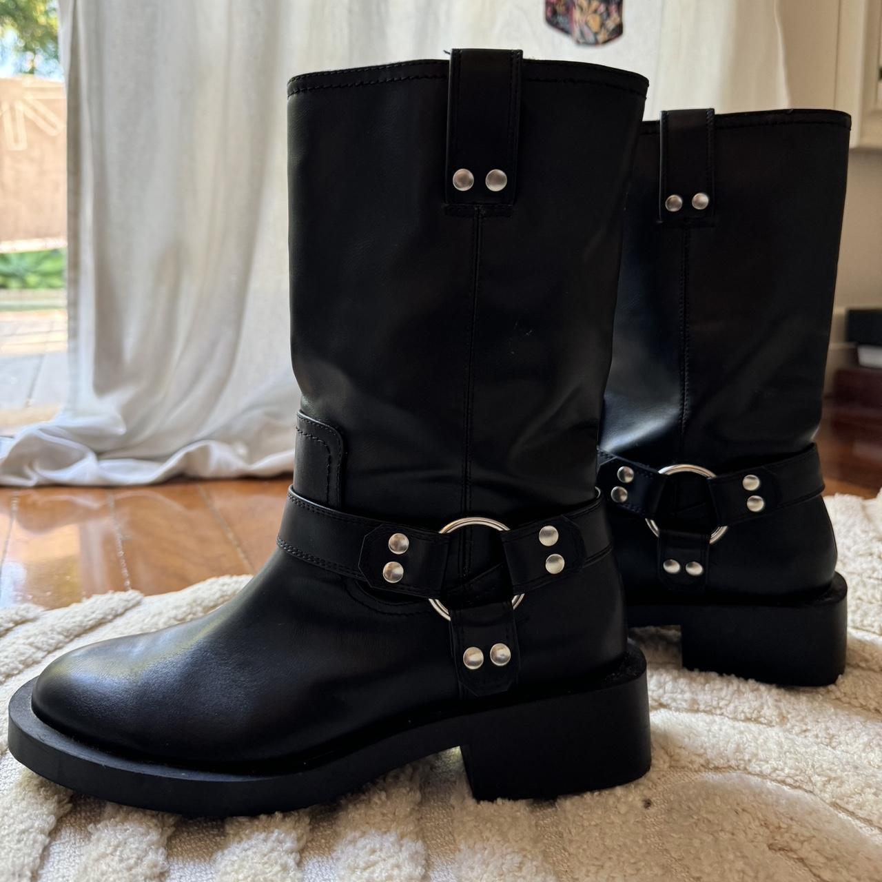 Black biker boots zara best sale