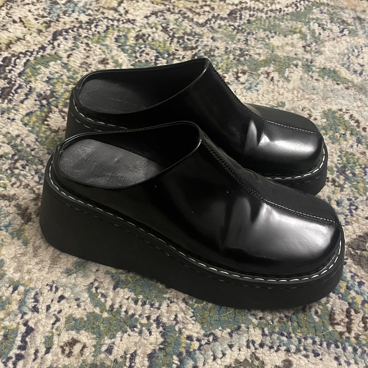 Unif lurk mules in black patent leather, sold out,... - Depop