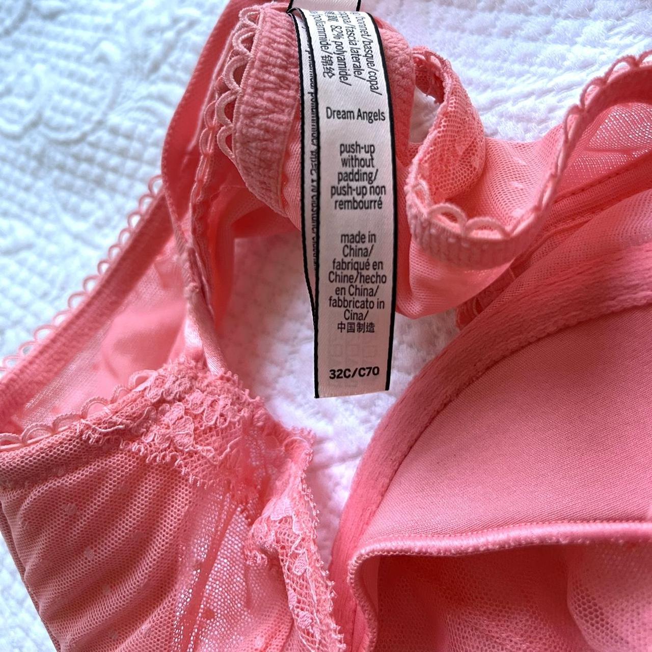 Salmon pink VS thong lacy set bottoms are S bra is - Depop