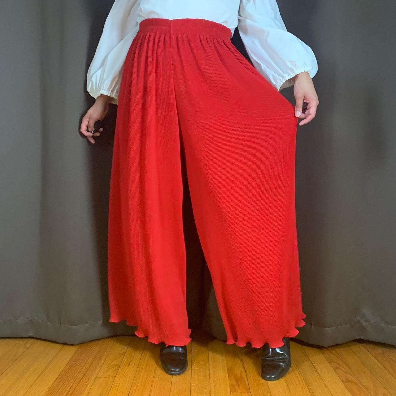Decadent Red Pleated Organza Accordion Palazzo Pants... Depop