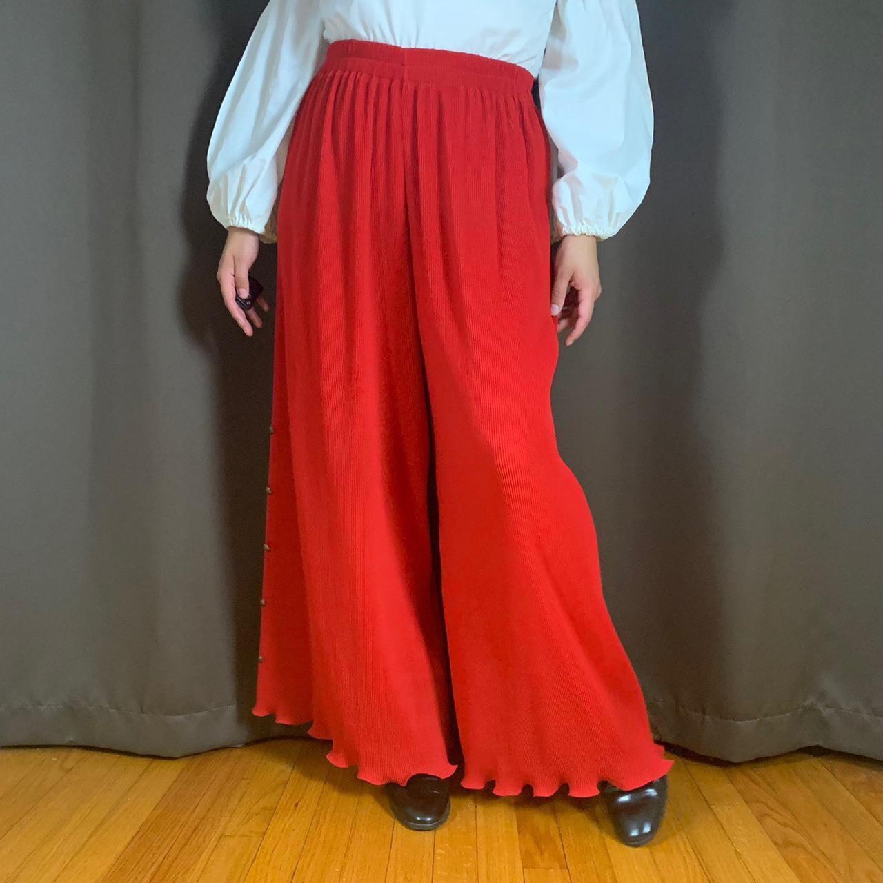 Decadent Red Pleated Organza Accordion Palazzo Pants... Depop