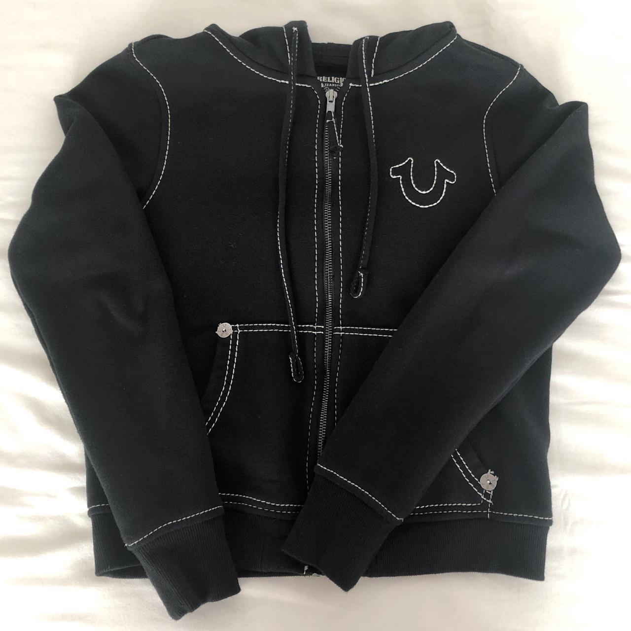 True Religion Cropped And Fitted Black Hoodie W Depop   P0 